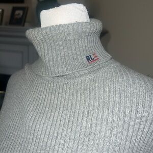 Polo by Ralph Lauren Light Gray Ribbed Turtleneck Sweater with RL Flag Logo